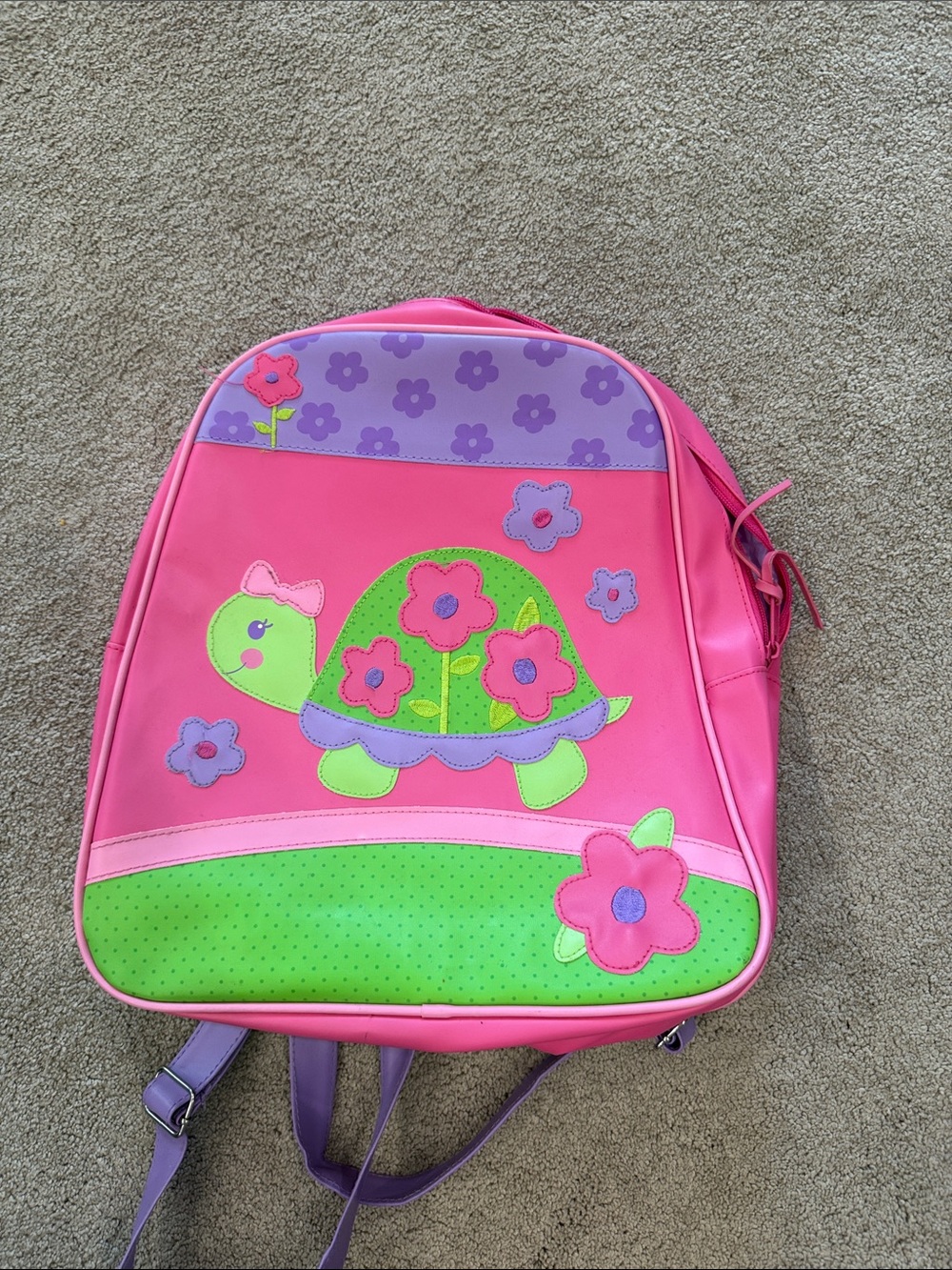 Girls Pink Turtle Backpack with Green & Purple Accents